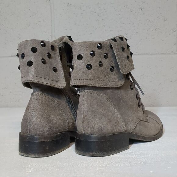 Fergie Mercury Studded Moto Combat Leather Boots, Lace Up, Size 7.5 - Picture 2 of 9